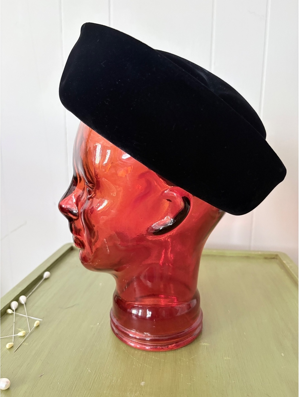 Vintage Black Velvet Valerie Modes Hat with Mesh Detail
